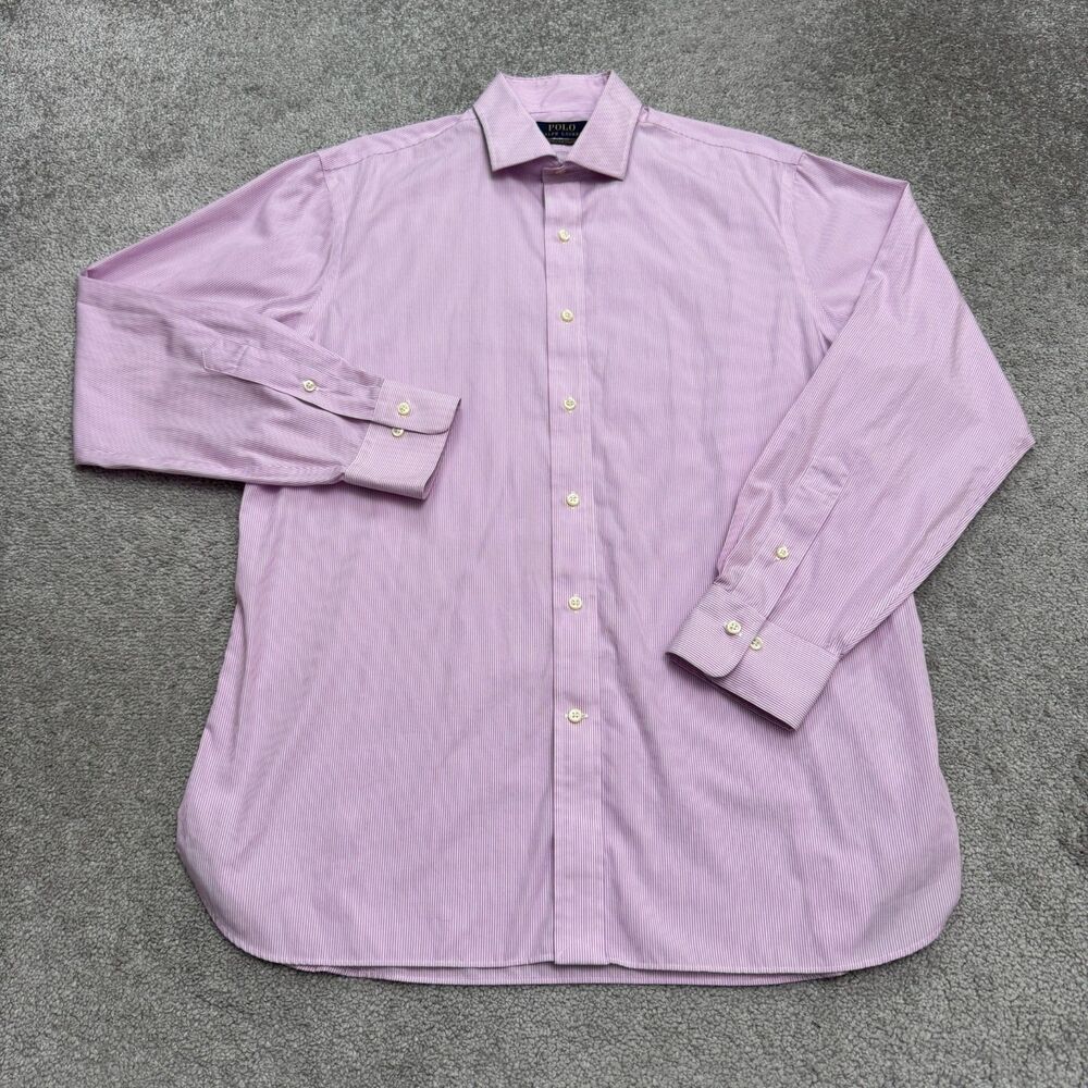 Polo Ralph Lauren Classic Fit Dress Shirt Men 16.5 34/35 Purple Pinstripe Cotton